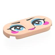 Tile Round 2 x 4 with Face, Bright Light Blue Eyes, Eyeshadow, Dark Pink Cheeks, Lips Print (Light Nougat)