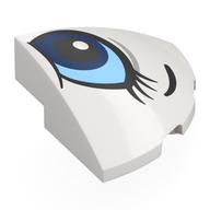 Brick Round Corner, Curved 3 x 3 x 1 Quarter Circle with Bright Light Blue/Dark Blue Eye, Left Print (White)