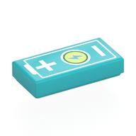 Tile 1 x 2 with Battery, +/-, Lightning Bolt on Yellowish Green Background Print (Medium Azure)