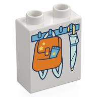 Duplo Brick 1 x 2 x 2 with Hooks with Bag and Umbrella Print (White)