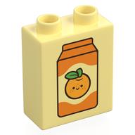 Duplo Brick 1 x 2 x 2 with Orange Juice Carton Print (Bright Light Yellow)