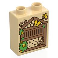 Duplo Brick 1 x 2 x 2 with Beehive Print (Tan)