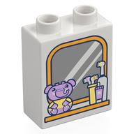 Duplo Brick 1 x 2 x 2 with Mirror, Toothbrush, Duplo Elephant Print (White)