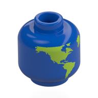 Minifig Head, Globe, Bright Green Land Print (Blue)