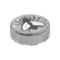 Tile Round 1 x 1 with Fly Print (Trans-Clear)