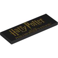 Tile 2 x 6 with Gold 'Harry Potter AND THE PHILOSOPHER'S STONE' Print (Black)