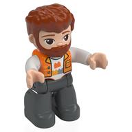 Duplo Figure with Thick Hair Combed Forward and Beard Dark Orange, Orange Shirt, Dark Bluish Grey Legs (Orange)