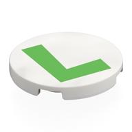 Tile Round 3 x 3 with Bright Green 'L' Print (White)