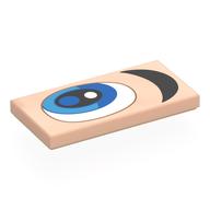 Tile 2 x 4 with White/Blue Eye, Black Eyebrow, Left Print (Light Nougat)