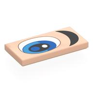 Tile 2 x 4 with White/Blue Eye, Black Eyebrow, Right Print (Light Nougat)