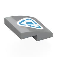Brick Curved 2 x 2 x 2/3 with Medium Azure Paper Recycling Symbol on White Background Print (Light Bluish Gray)