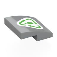 Brick Curved 2 x 2 x 2/3 with Dark Azure Paper Recycling Symbol on White Background Print (Light Bluish Gray)