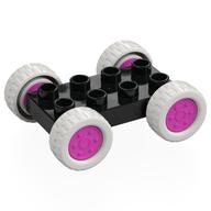 Duplo Car Base 2 x 4 with Fixed Axles - 27.5 White Tires & Coral Wheels (Black)