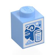 Brick 1 x 1 with Blue Milk / Bantha Carton Print (Bright Light Blue)