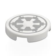 Tile Round 2 x 2 with Light Bluish Grey Imperial Symbol Print (White)