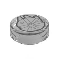 Tile Round 1 x 1 with Millennium Falcon Print (Trans-Clear)