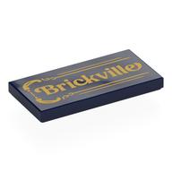 Tile 2 x 4 with Gold Sign, 'Brickville' Print (Dark Blue)