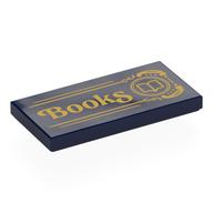 Tile 2 x 4 with Gold Sign, Book, 'Books' Print (Dark Blue)