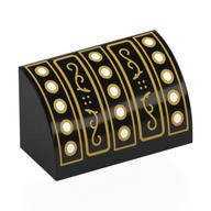 Brick Curved 1 x 2 x 1 No Studs with Cash Registry, Gold Buttons, Spirals Print (Black)