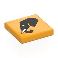 Tile 2 x 2 with Black Elephant Head Print (Bright Light Orange)