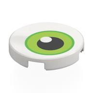 Tile Round 2 x 2 with Eye, Bright Green/Lime Iris, Black/White Pupil Print (White)