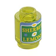 Brick Round 1 x 1 with Jar, 'SHERBET LEMONS', Green Background, Sand Blue Border Print (Trans-Yellow)