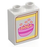 Duplo Brick 1 x 2 x 2 with Box of Cereal Print (White)