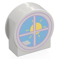 Duplo Brick 1 x 3 x 2 Round Top, Cut Away Sides with Window and Sun Print (White)