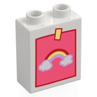 Duplo Brick 1 x 2 x 2 with Childs Drawing of a Rainbow Print (White)