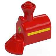 Duplo Train Front, Steam Engine with Cow Catcher with Green Light and Yellow Stripe Print (Red)