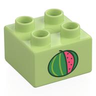 Duplo Brick 2 x 2 with Watermelon Print (Yellowish Green)