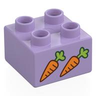 Duplo Brick 2 x 2 with 2 Carrots Print (Lavender)