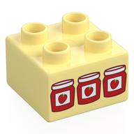 Duplo Brick 2 x 2 with 3 Jam Jars Print (Bright Light Yellow)
