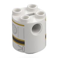 Brick Round 2 x 2 x 2 Robot Body with Gold/Black Lines, Hatch Print (White)