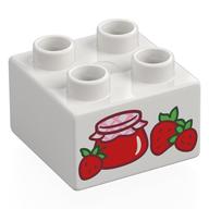 Duplo Brick 2 x 2 with Strawberries and Jam Jar Print (White)