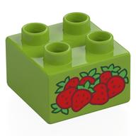 Duplo Brick 2 x 2 with Strawberries Print (Lime)