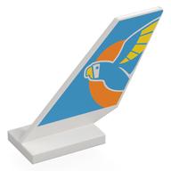 Tail Shuttle with Medium Azure Parrot, Yellow Beak, Wings on Orange Sun, Medium Azure Background Print (White)