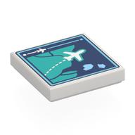 Tile 2 x 2 with Computer Screen, Map, Dark Blue Sea, Dark Turquoise Land, White Airplane Print (White)