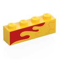 Brick 1 x 4 with Yellow Splotch/Wave on Red Background Print (Yellow)