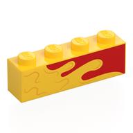 Brick 1 x 4 with Yellow Splotch/Wave on Red Background Print (Yellow)