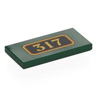 Tile 2 x 4 with Train Sign, Gold '317', Border on Black Background Print (Dark Green)