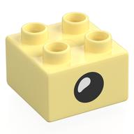 Duplo Brick 2 x 2 with Eye with White Teardrop Spot / Closed Eye Print (Bright Light Yellow)
