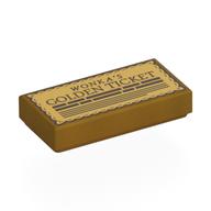 Tile 1 x 2 with 'WONKA's GOLDEN TICKET' Print (Pearl Gold)