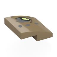 Brick Curved 2 x 2 x 2/3 with Yellowish Green Right Eye with Dark Bluish Gray Eyeshadow and Spots Print (Dark Tan)