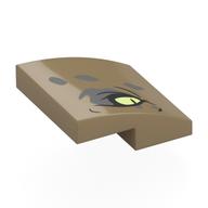 Brick Curved 2 x 2 x 2/3 with Yellowish Green Left Eye with Dark Bluish Gray Eyeshadow and Spots Print (Dark Tan)