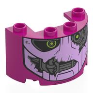 Cylinder Half 2 x 4 x 2 with 1 x 2 Cutout with Lavender Sentinel Face, Lime Eyes, Damaged Print (Magenta)
