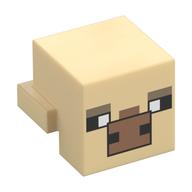 Minifig Head Special, Cube with Rear Ledge, Pixelated Black/Dark Tan Eyes, Medium Nougat Nose Print (Cow) (Tan)