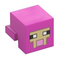 Minifig Head Special, Cube with Rear Ledge, Pixelated Tan Face with Bright Pink Mouth with Dark Tan Border Print (Dark Pink)