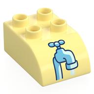 Duplo Brick 2 x 3 with Curved Top with Faucet Print (Bright Light Yellow)