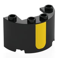 Cylinder Half 2 x 4 x 2 with 1 x 2 Cutout with Yellow Stripes Print (Black)